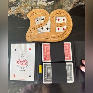 Travel Wooden Cribbage Board Game Set with Cards